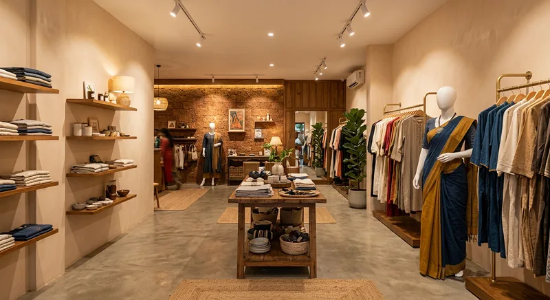 Boutique punned walls with textured feature wall at Irinjalakuda
