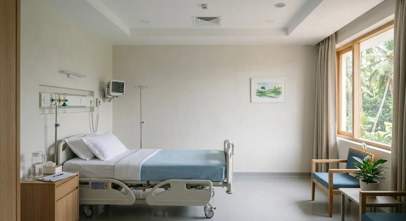 Hospital patient rooms with smooth gypsum plaster at Chalakudy