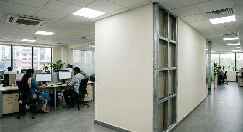 Gypsum board partition wall in a Thrissur office