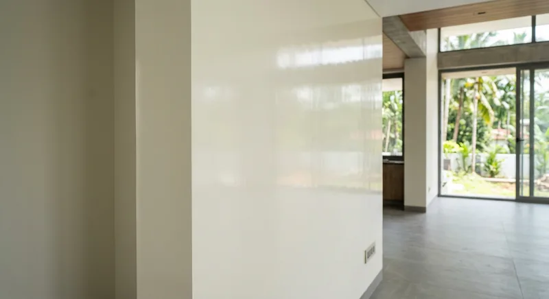 Mirror smooth POP punning finish on a Thrissur villa wall